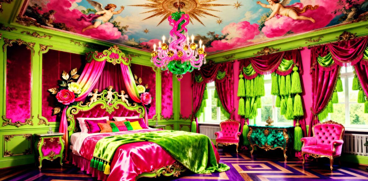 Green and Pink Bold Bright Russian Rococo Interior Design