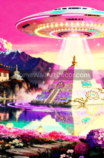 Hypnotic Himalayan Temple Art | Celestial Lotus UFO Cosmic Contact | Download