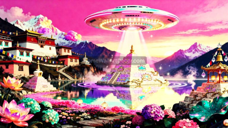 Hypnotic Himalayan Temple Art | Celestial Lotus UFO Cosmic Contact | Download