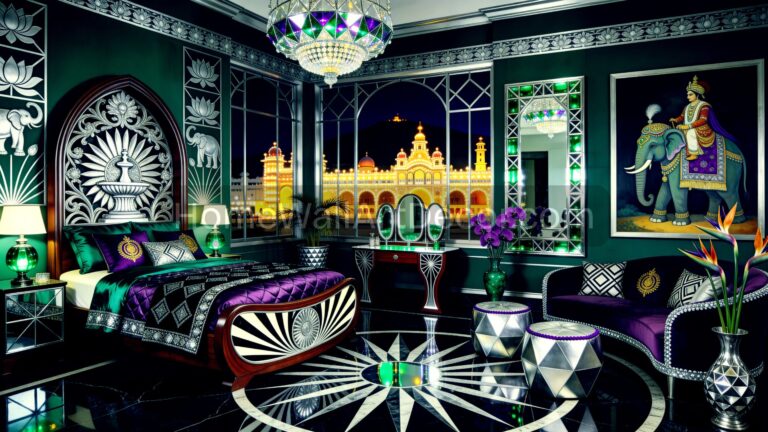 Indian Eclectic Interior Design - Dark Moody Luxurious Indian Maximalist Bedroom Interior design