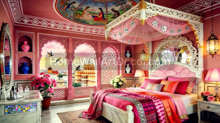 Indian Eclectic Interior Design - Pink Jewel Feminine Indian Bedroom Interior