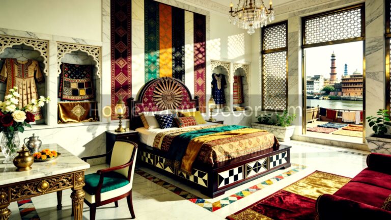 Indian Eclectic Interior Design - Posh Red Green and White Modern Indian Bedroom Interior Design Idea