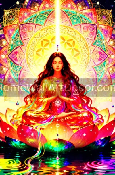 Radiant Lotus Chakra Wall Art | Divine Feminine Meditation