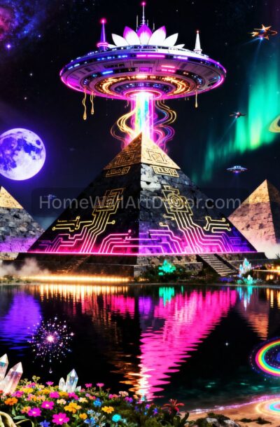 Mesmerizing Pyramid UFO Art | Cosmic Contact Ancient Alien Sanctuary | Digital Download