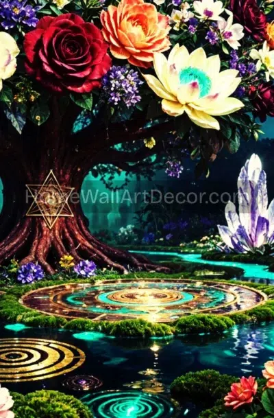Mystical Cosmic Floral Garden Art | Psychedelic Tree of Life Sacred Geometry