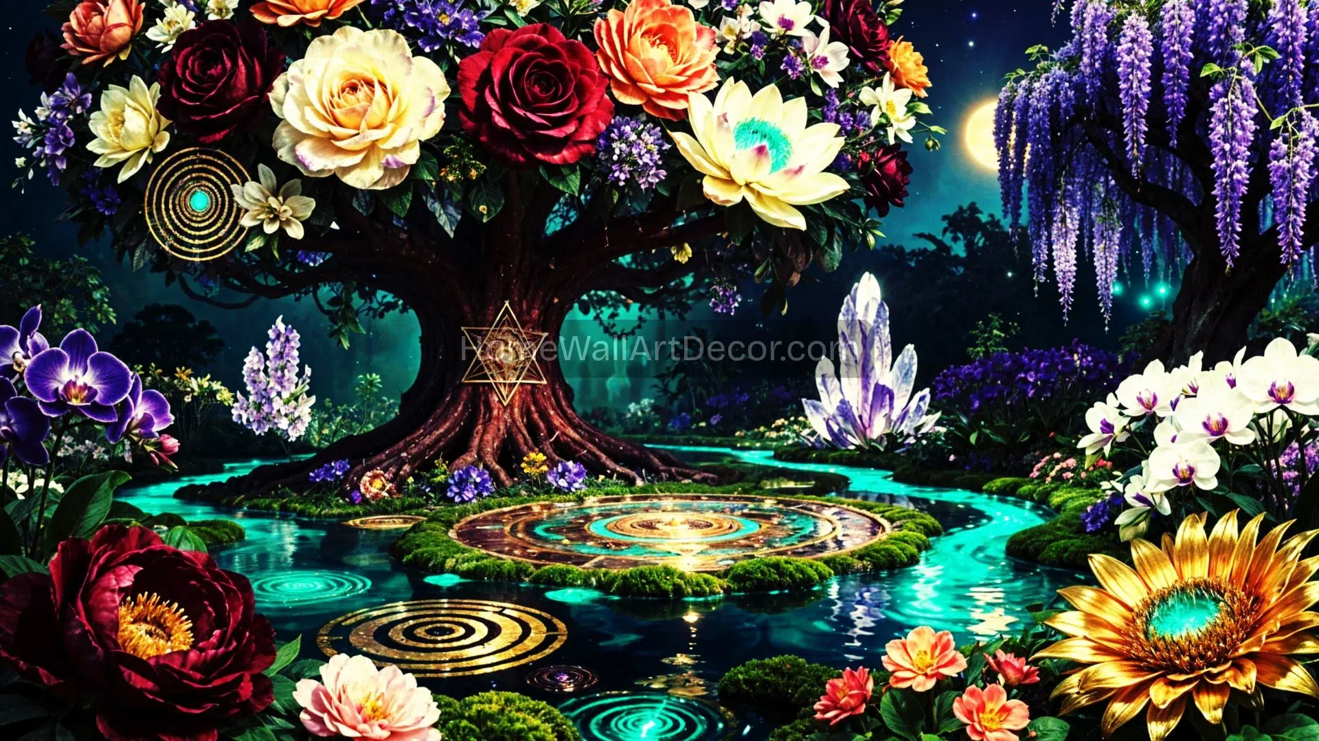Mystical Cosmic Floral Garden Art | Psychedelic Tree of Life Sacred Geometry