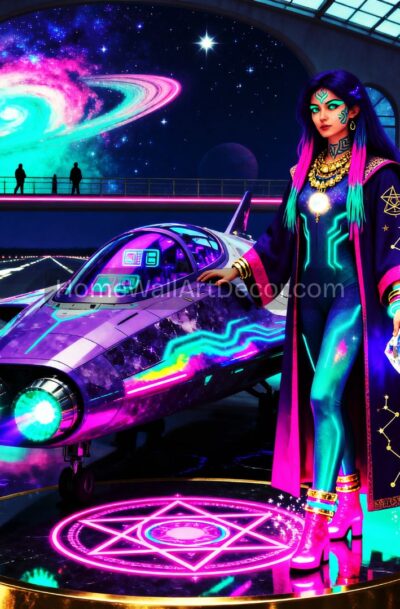 Mystical UFO Art Print Divine Feminine Galactic Traveler Sacred Geometry Digital Download