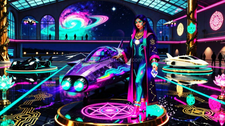 Mystical UFO Art Print Divine Feminine Galactic Traveler Sacred Geometry Digital Download