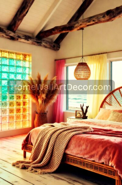 Pastel Coastal Bedroom Art | Dreamy Beach House Retreat Design