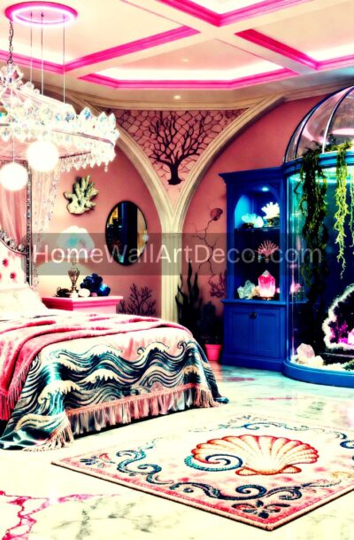 Pink Mermaidcore Bedroom Art Crystal Ocean Decor Digital Print
