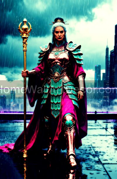 Powerful Cyberpunk Warrior Empress Art | Sci-Fi Queen by Pamela Arsena