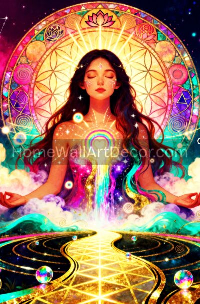 Radiant Divine Feminine Meditation Art | Lotus Path Awakening | Digital Download
