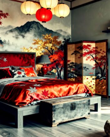 Posh Red Dreamy Mystical Forest Asian Fusion Interior Design - Exotic Home Decor