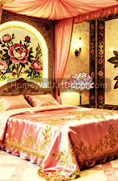 Luxurious Floral Mosaic Bedroom Art | Opulent Rose Interior Design | Digital Download