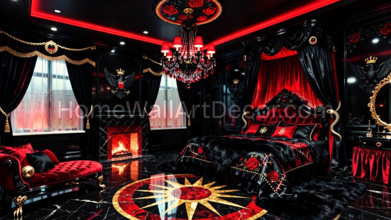 Russian Rococo Interior Design Ideas - Red Black Dark Moody Romantic Bedroom