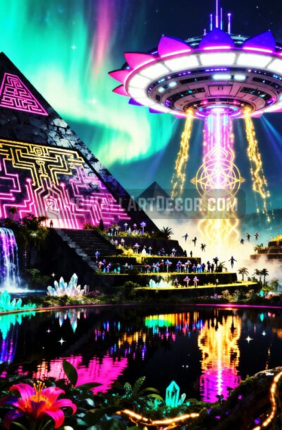 Transcendent Cosmic Pyramid Portal Art Galactic Ascension UFO Scene Digital Download