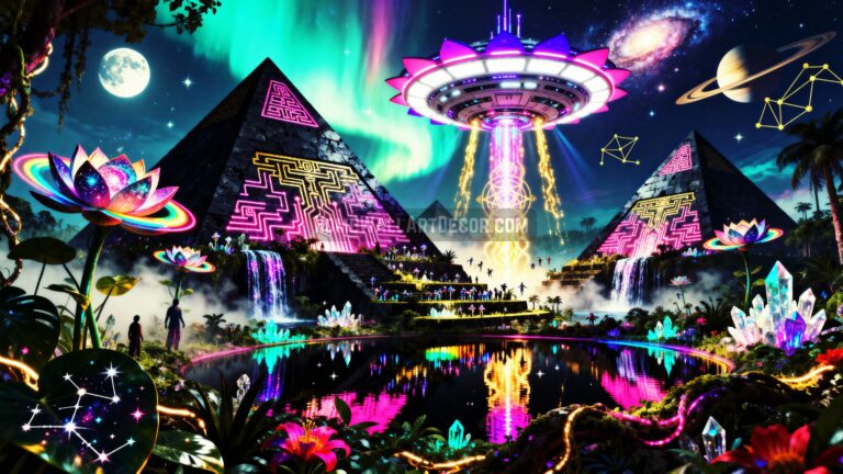 Transcendent Cosmic Pyramid Portal Art Galactic Ascension UFO Scene Digital Download