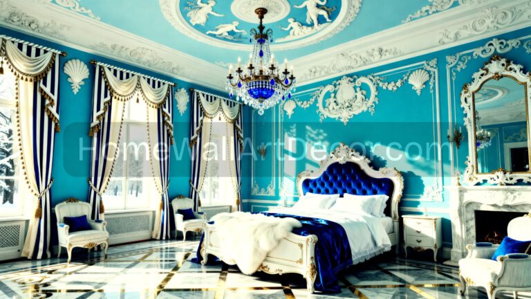 Wild Blue Yonder - Classical Bright Blue Russian Rococo Interior Design Idea for a Primary bedroom