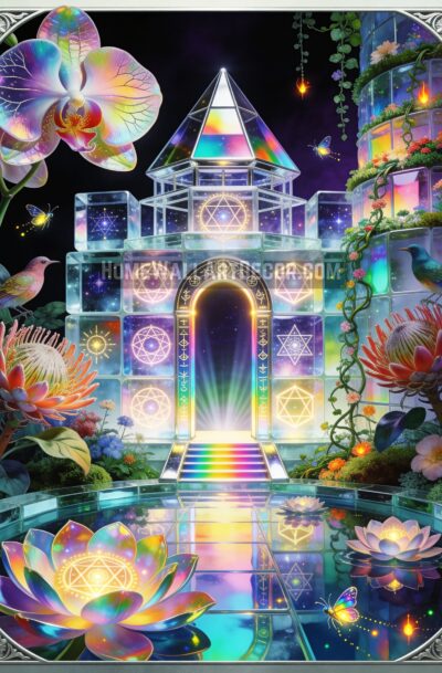 Enchanting Crystal Lotus Temple Digital Art Rainbow Sacred Geometry Sanctuary Digital Download