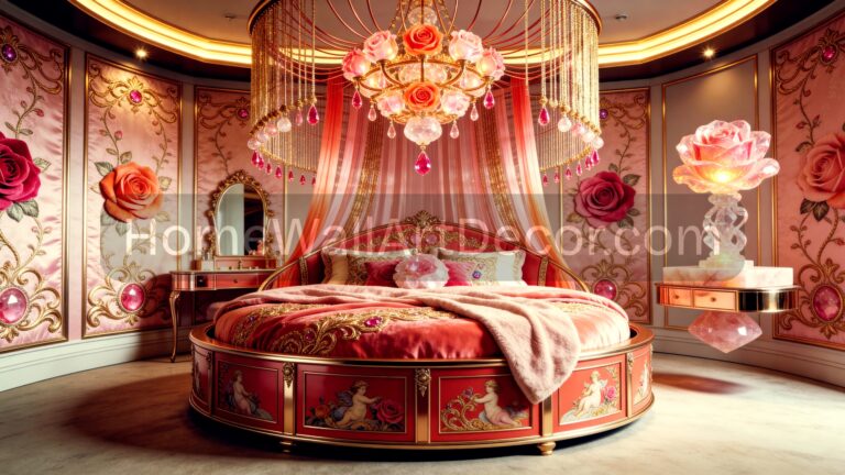 Feminine Pink Round Bed - Glam Romantic Bold Pink Dream Romantic Bedroom Ideas