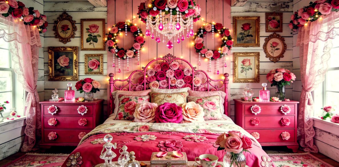 Glam Pink Floral Bliss - Luxurous Dream Floral Bedroom Ideas