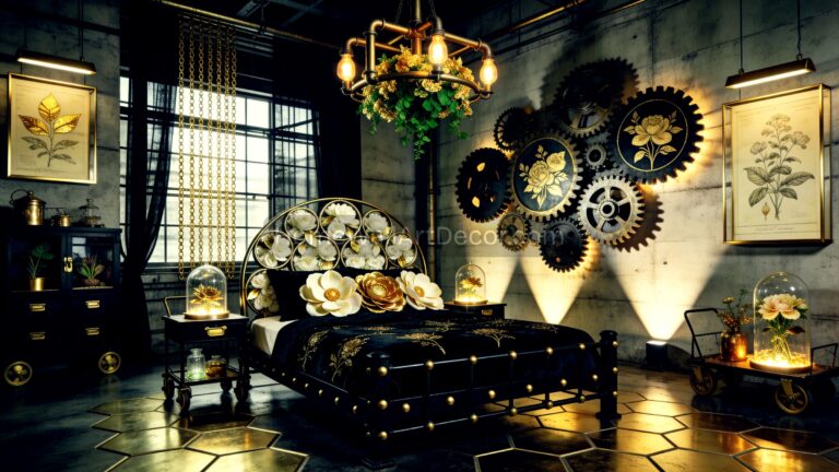 Industrial Botanical Fusion Floral Bedroom Ideas