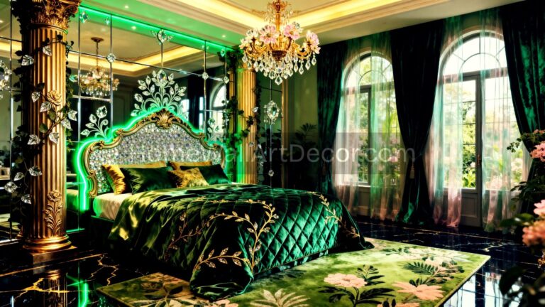 Jewel Tone Emerald Green Glam Dream Neo Deco Bedroom Ideas