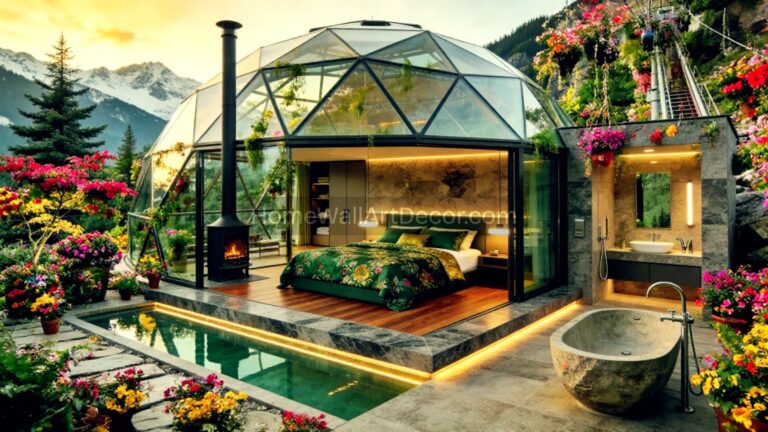 Luxurious Outdoor Floral Bedroom Ideas featuring a Glass Terrarium Dome