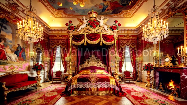 Luxurious Red & Metallic Glam Gold Dream Romantic Bedroom Ideas