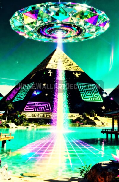 Mesmerizing Futuristic Cosmic Pyramid Art | Galactic Aurora UFO Contact | Digital Download