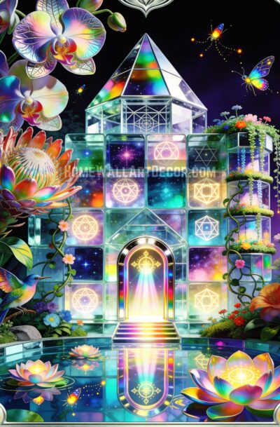 Mystical Crystal Temple Art | Sacred Geometry Lotus Sanctuary | Digital Download