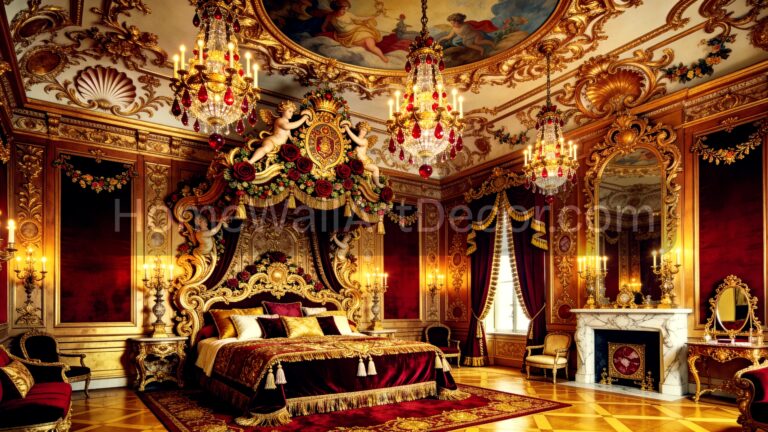 Ornate Bold Red and Gold Pastel Love Floral Dream Romantic Bedroom Ideas