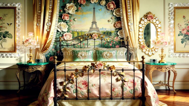 Parisian Shabby Chic French Country Bedroom - Dream Floral Bedroom Ideas with Eiffel Tower