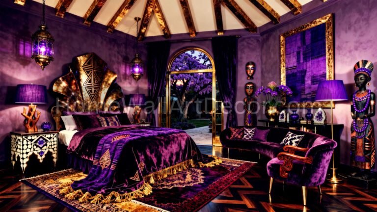 Purple & Gold Opulent Bedroom - Afrohemian Interior Design