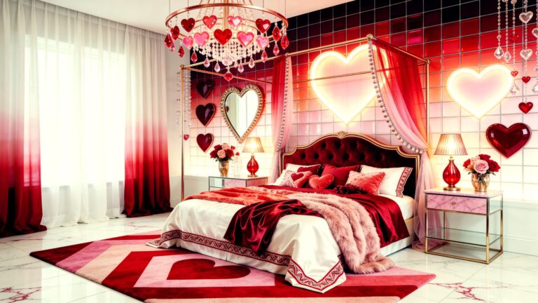 Red White Mosaic Heart Dream Romantic Bedroom Ideas