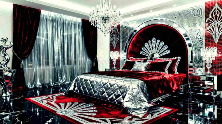 Silver and Red Metallic Moody Romantic Neo Deco Bedroom