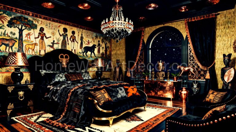 Whimsical Luxurious Black and Gold Afrohemian Bedroom - Beautiful Celestial Pink and Blue Afrohemian Bedroom - Eclectic Fred and Gold Afrohemian Bedroom - Bold Afrohemian Interior Design
