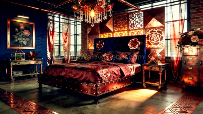 rich copper and pink glam rose gold Floral bedroom ideas