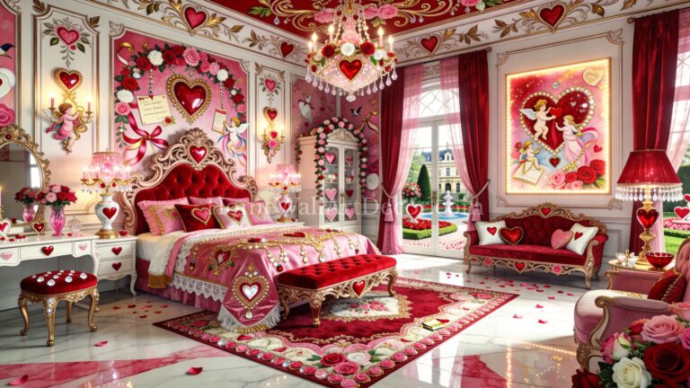 Beautiful Red and White Luxurious Romantic Heart-themed European maximalist Interior design idea