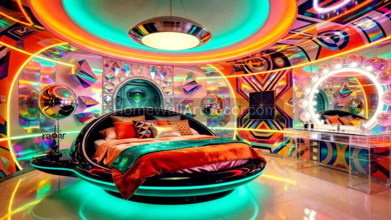 Bold Energetic Orange and Teal Futuristic Aliencore Bedroom