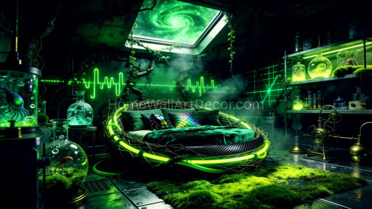 Dark Green Healing Forest Cosmic Sanctuary Bedroom - UFO Colorful Galactic Bedroom - Alien Core Aesthetic
