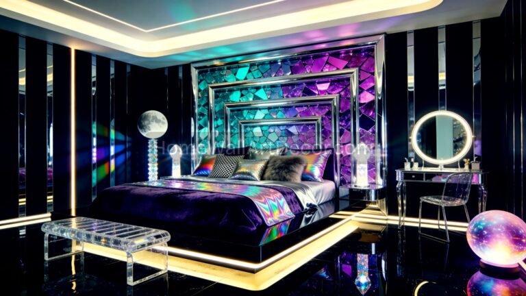 Dark Luxurious Crystal Pink Purple and Blue Cosmic Aliencore Bedroom