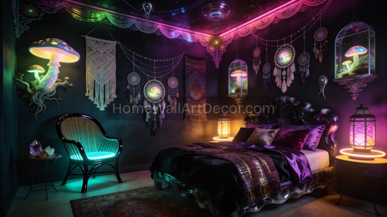 Dark Moody Pink Bohemian Mushroom Alien Core Psychedelic Bedroom