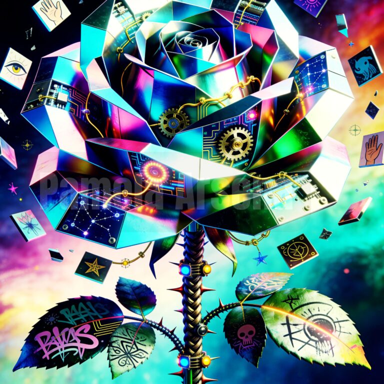 Digital Cyberpunk Floral Printable Art - Flower Cyberpunk Printable Wall Art