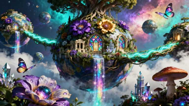 Dreamy Cosmic Floral Temple - Printable Flower Wall Decorations