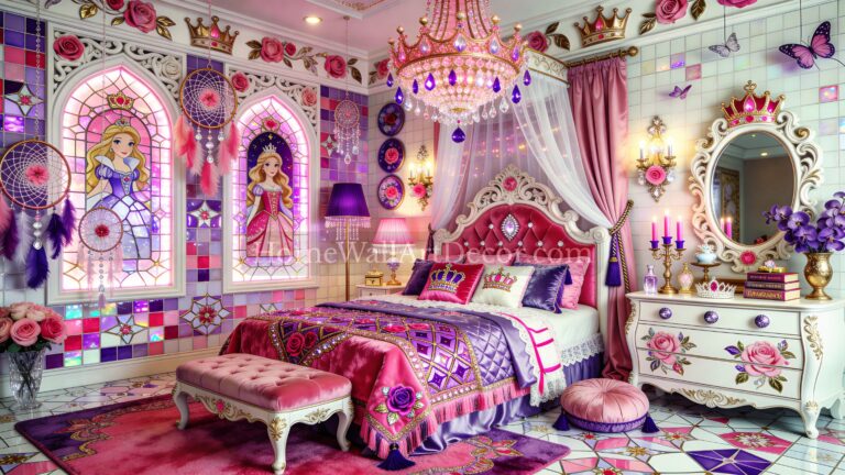 Dreamy Glam Stained Glass Floral themed European Maximalist bedroom