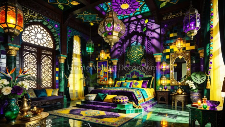 Elegant Luxurious Stained Glass Purple, Green Floral European Maximalist Interior Design idea
