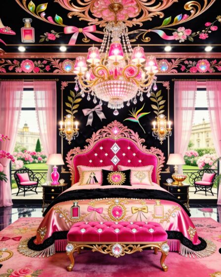 Glam Bright Pink European Maximalism Bedroom Interior Design Idea