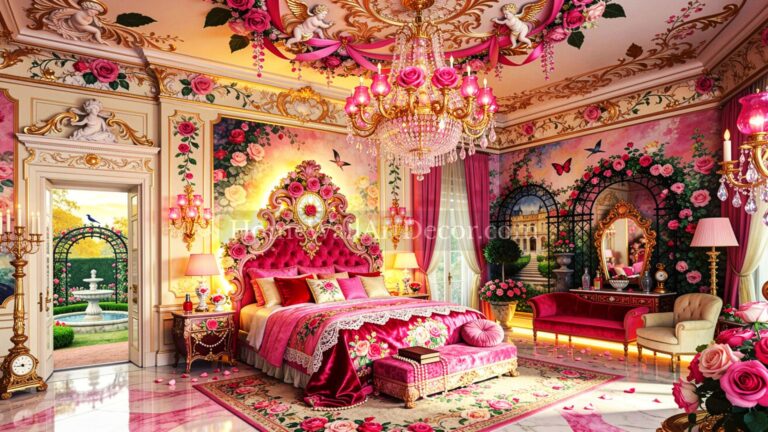 Glam Pink Romantic European Maximalist Bedroom