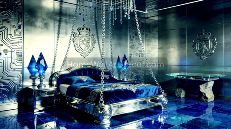 Metallic Silver and Saphire Blue Jewel Tone Alien Core Dream Crystal Gemstone Bedroom